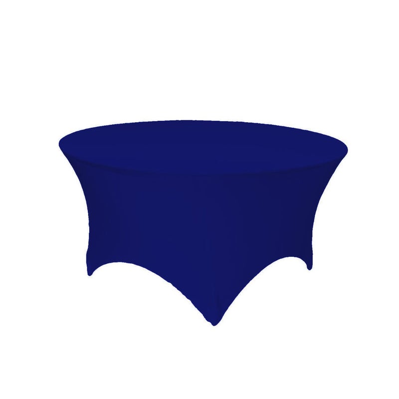 GFCC 4ft. Royal Blue Round Stretch Tablecloth Table Cover - Image 1